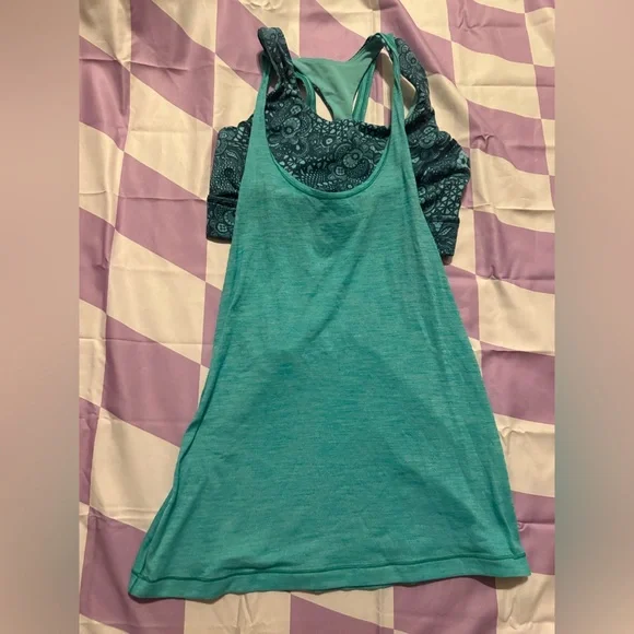 Lululemon 2-in-1 Braided Back Tank Top - Teal Paisley - Picture 3 of 8